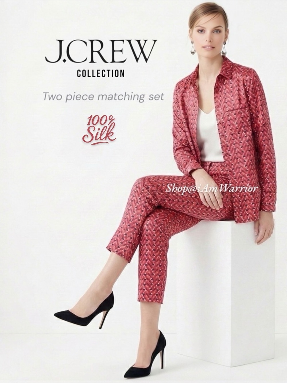 J.Crew Collection silk Ratti herringbone print 2 PC top + pants *shop@iamwarrior